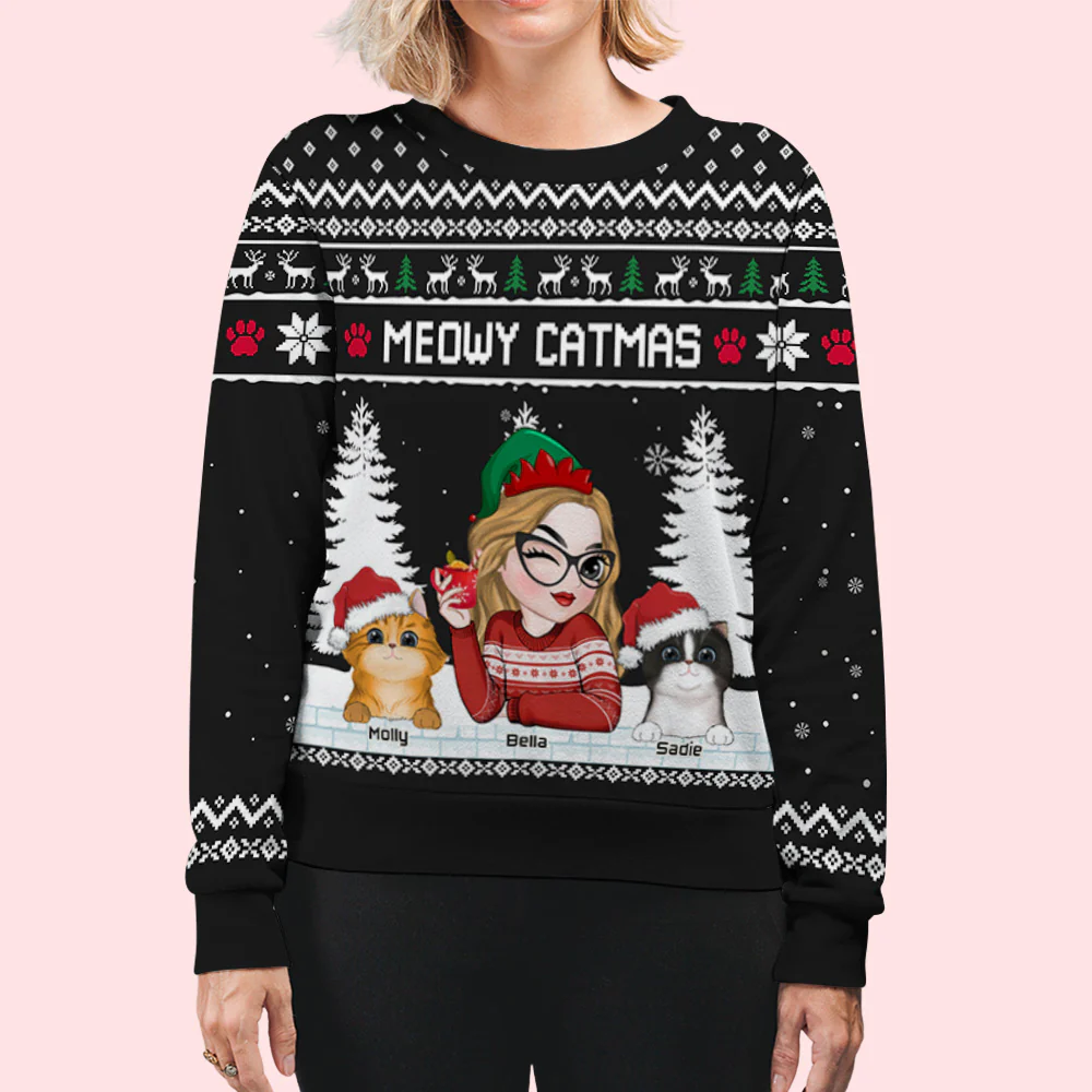 Meowy Catmas To My Mom Dad - Personalized Custom All-Over-Print Sweatshirt - Image 5