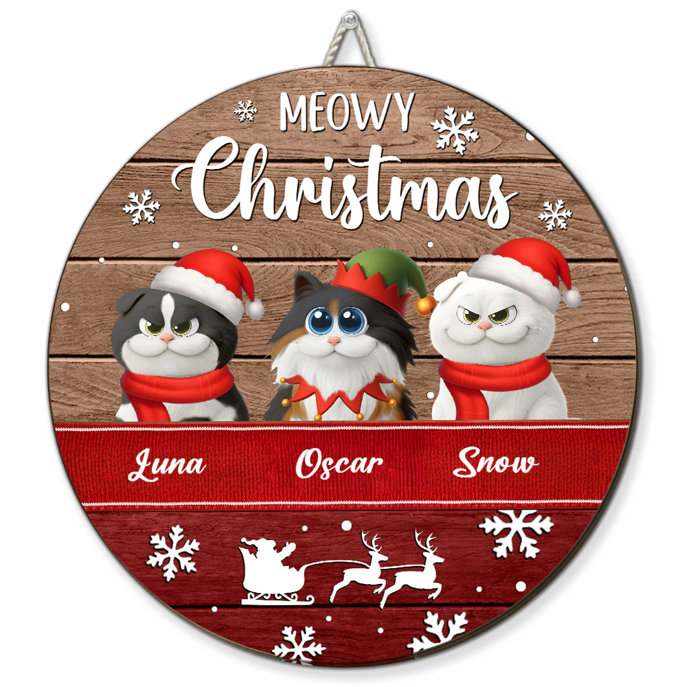 Meowy Holly Day - Personalized Custom Wood Sign