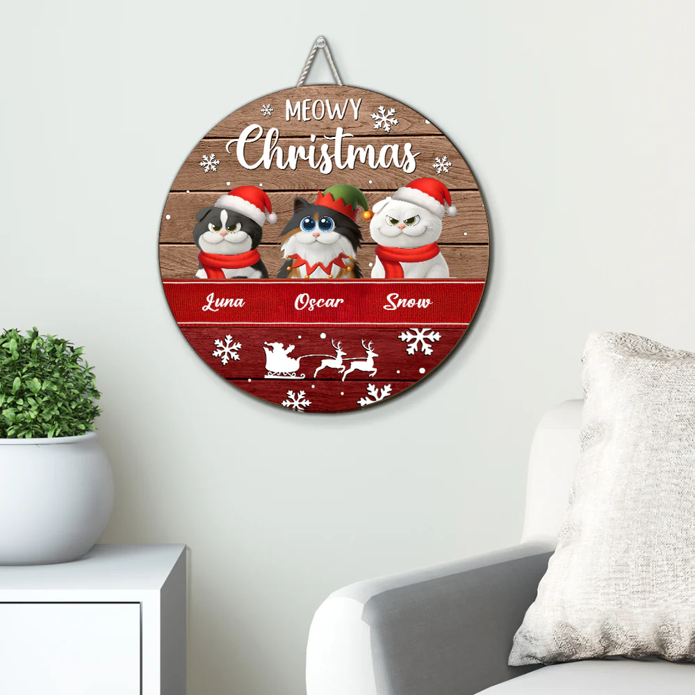 Meowy Holly Day - Personalized Custom Wood Sign - Image 2