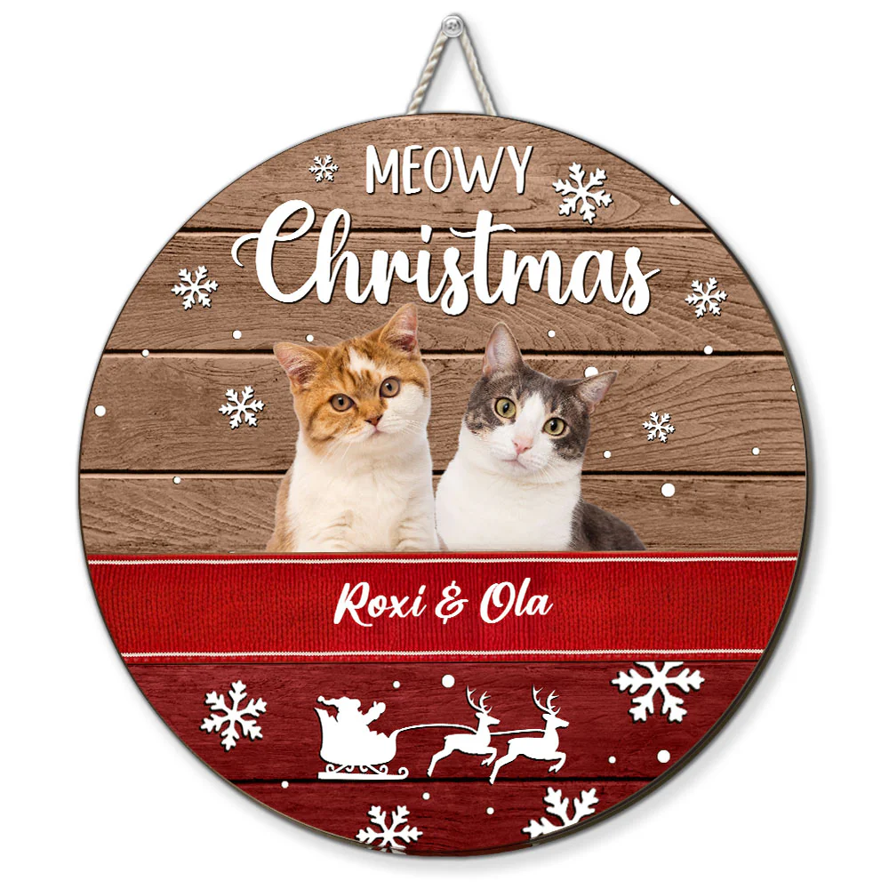 Meowy Holly Day Photo - Personalized Custom Wood Sign