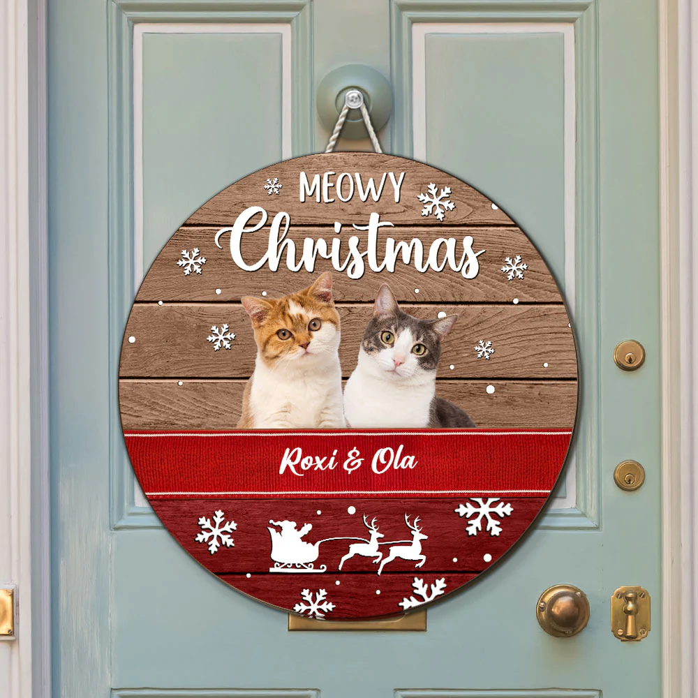 Meowy Holly Day Photo - Personalized Custom Wood Sign - Image 2
