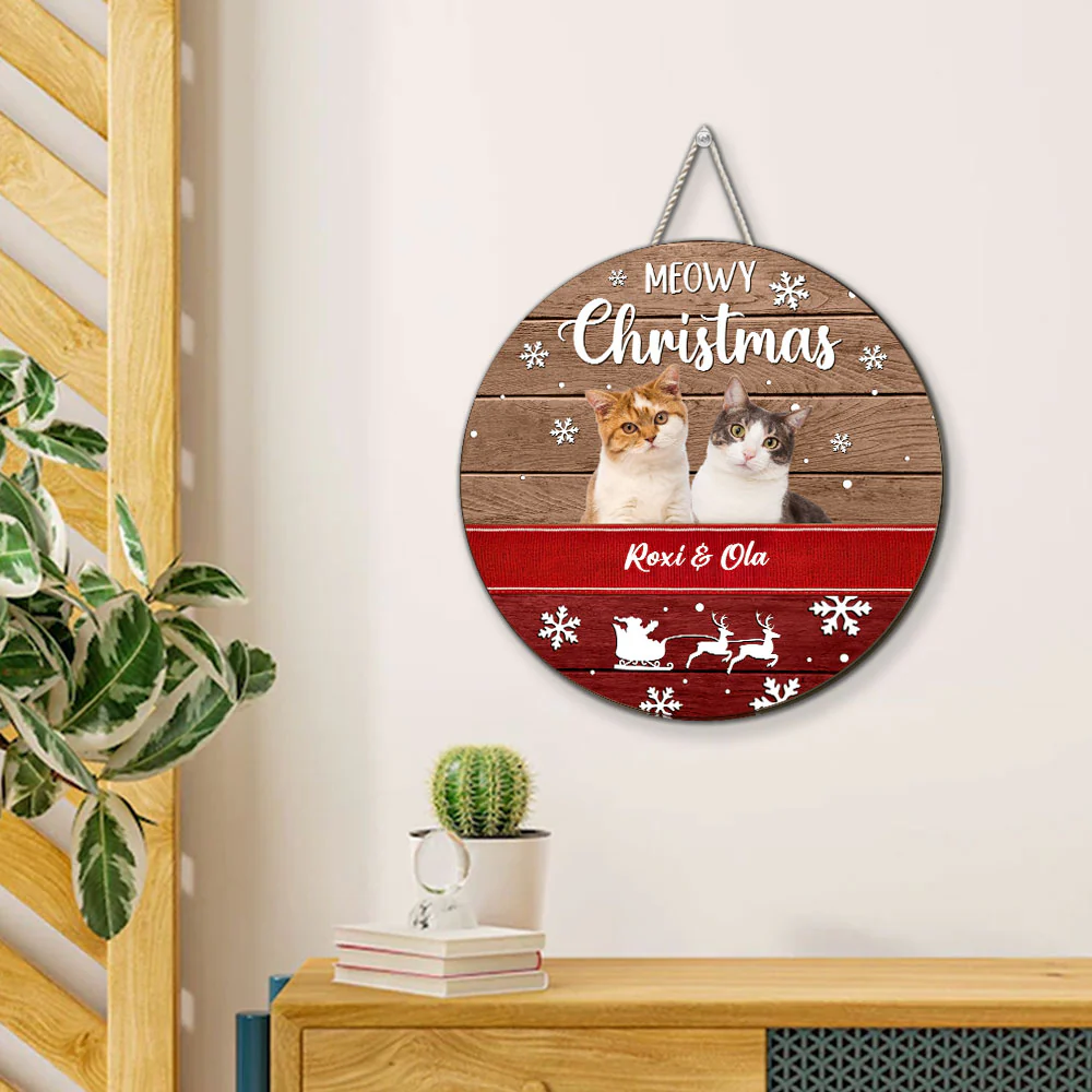 Meowy Holly Day Photo - Personalized Custom Wood Sign - Image 4