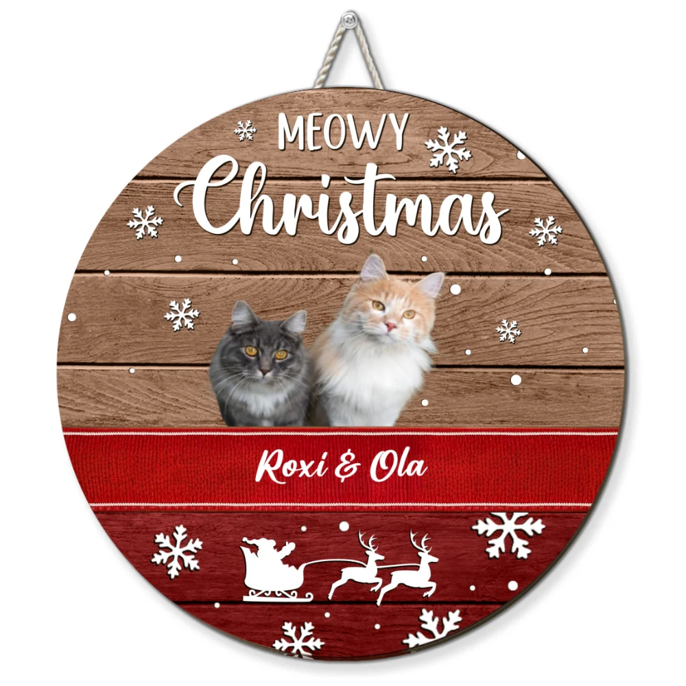 Meowy Holly Day Photo - Personalized Custom Wood Sign - Image 5