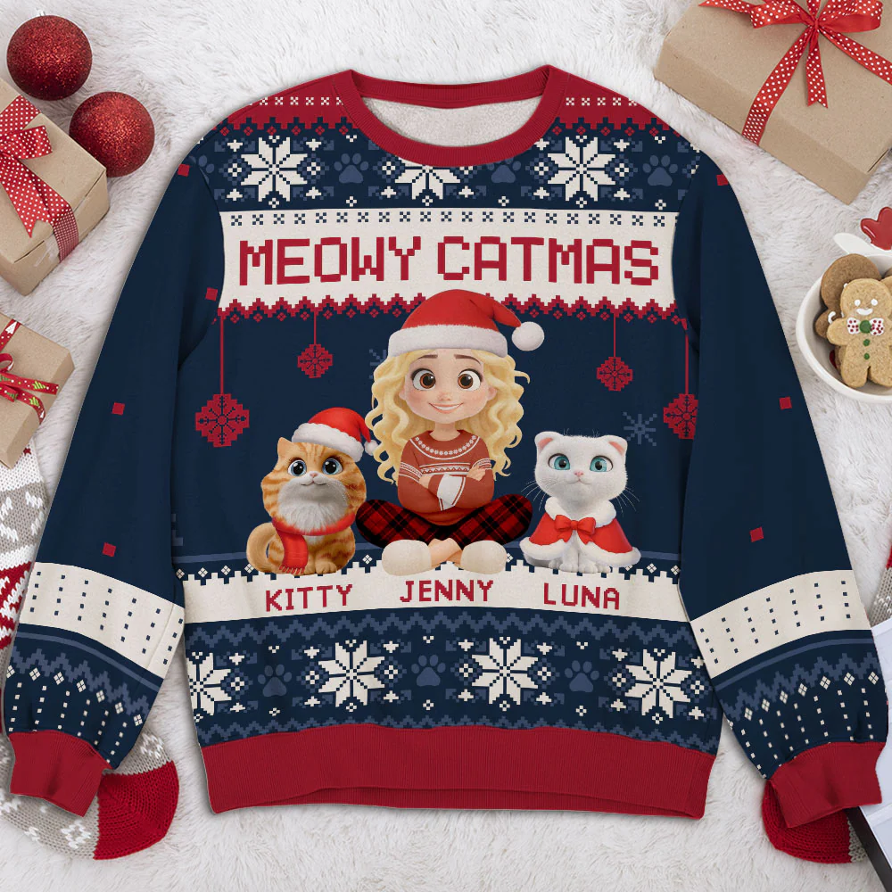 Merry Catmas Cartoon - Personalized Custom All-Over-Print Sweatshirt