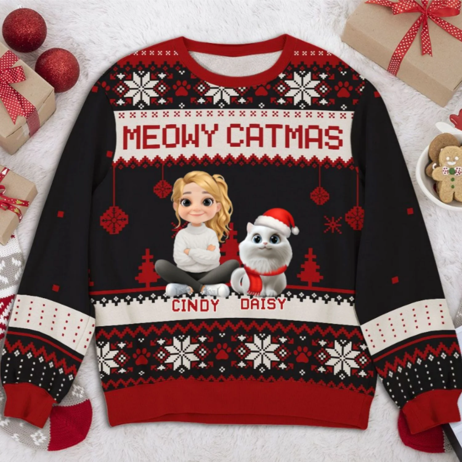 Merry Catmas Cartoon - Personalized Custom All-Over-Print Sweatshirt - Image 7