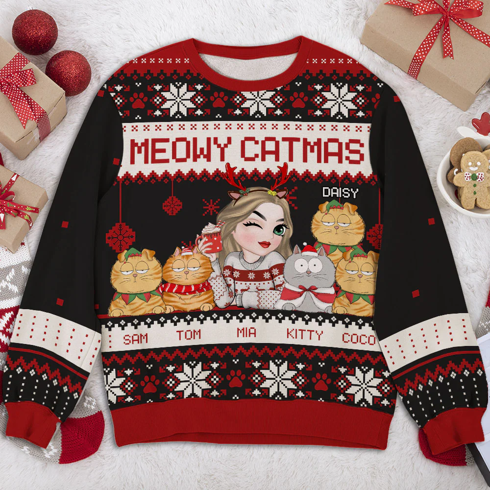Merry Catmas - Personalized Custom All-Over-Print Sweatshirt - Image 3