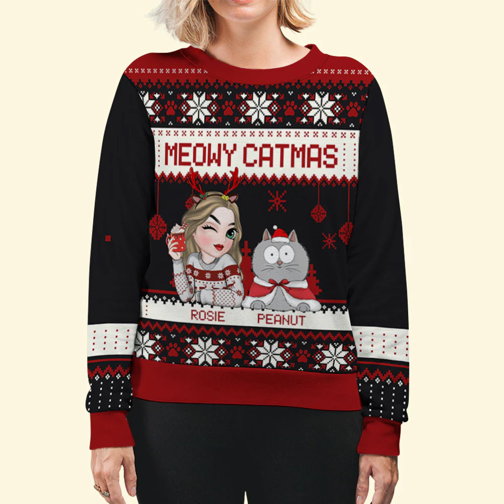 Merry Catmas - Personalized Custom All-Over-Print Sweatshirt - Image 5