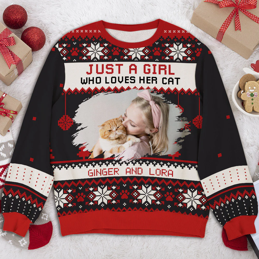 Merry Catmas Version 2 Photo - Personalized Custom All-Over-Print Sweatshirt