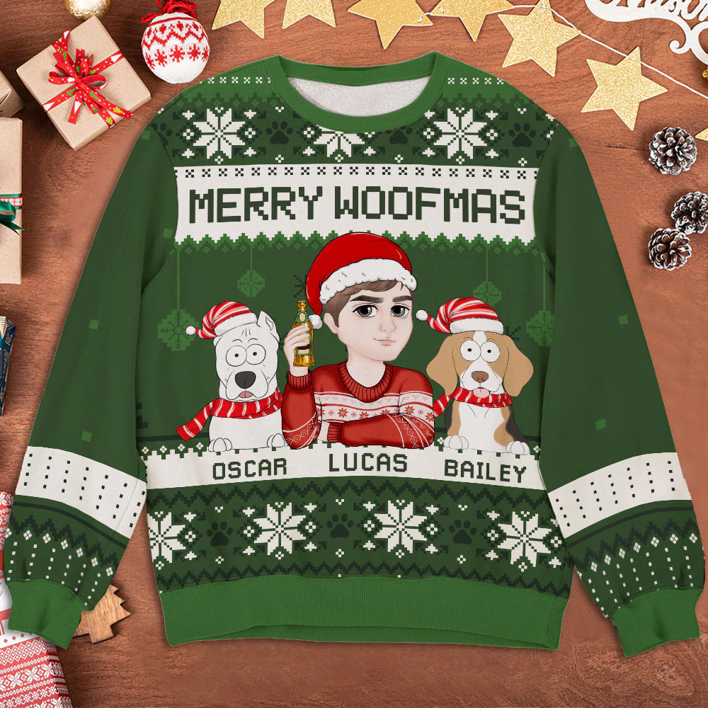 Merry Funny Woofmas - Personalized Custom All-Over-Print Sweatshirt - Image 2