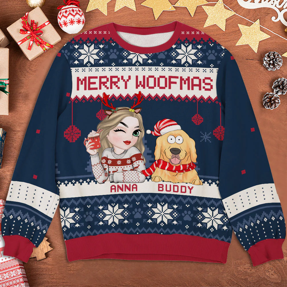 Merry Funny Woofmas - Personalized Custom All-Over-Print Sweatshirt - Image 3