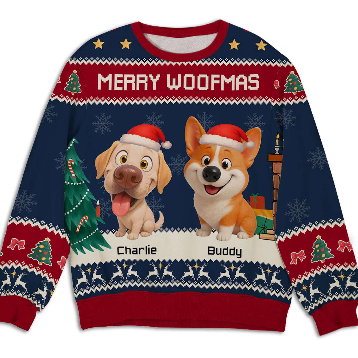 Merry Woofmas Caricature Dog Cartoon - Personalized Custom All-Over-Print Sweatshirt