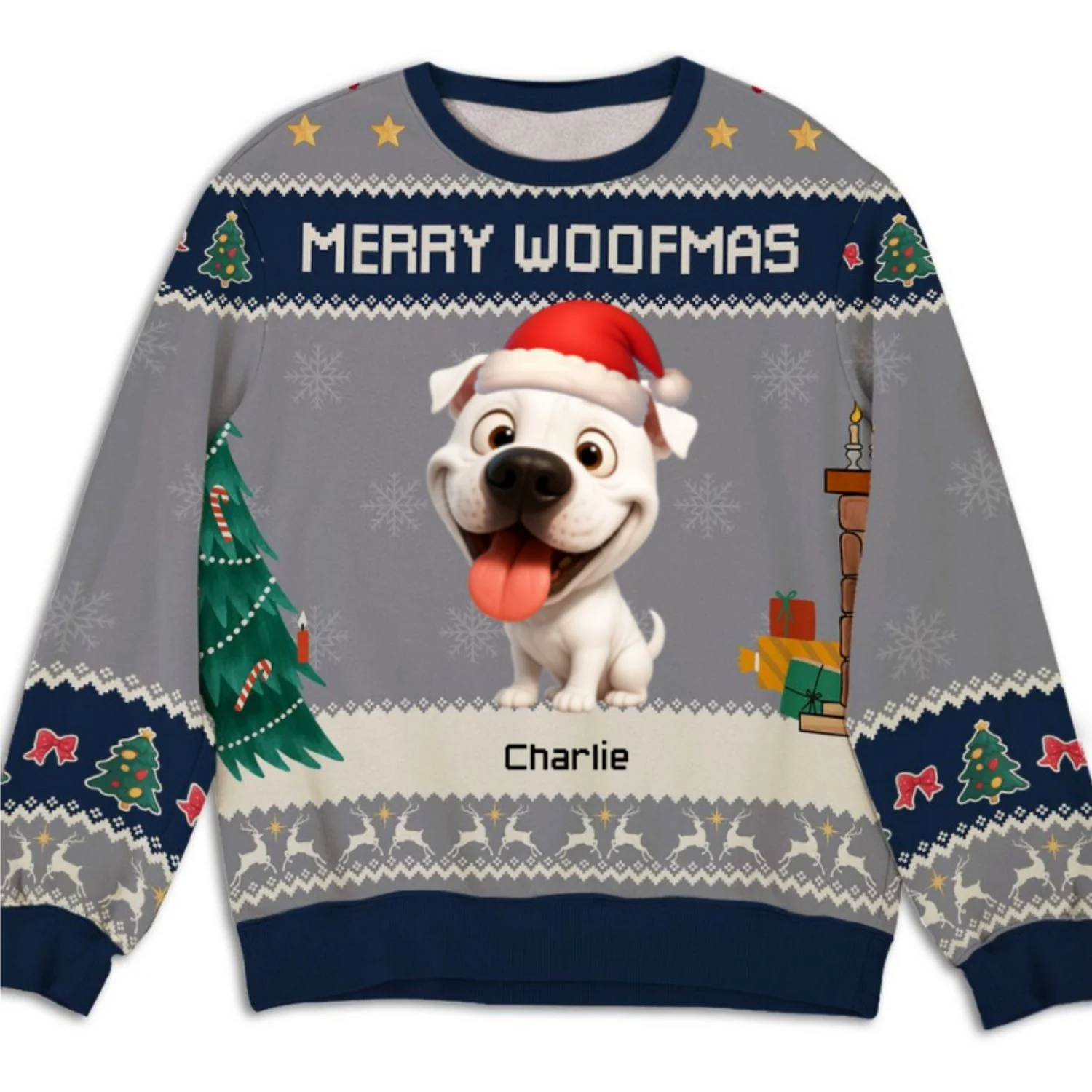 Merry Woofmas Caricature Dog Cartoon - Personalized Custom All-Over-Print Sweatshirt - Image 7