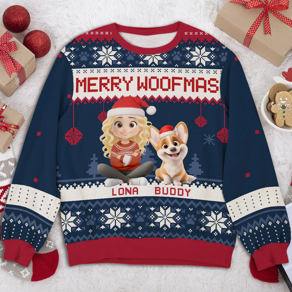 Merry Woofmas Cartoon - Personalized Custom All-Over-Print Sweatshirt