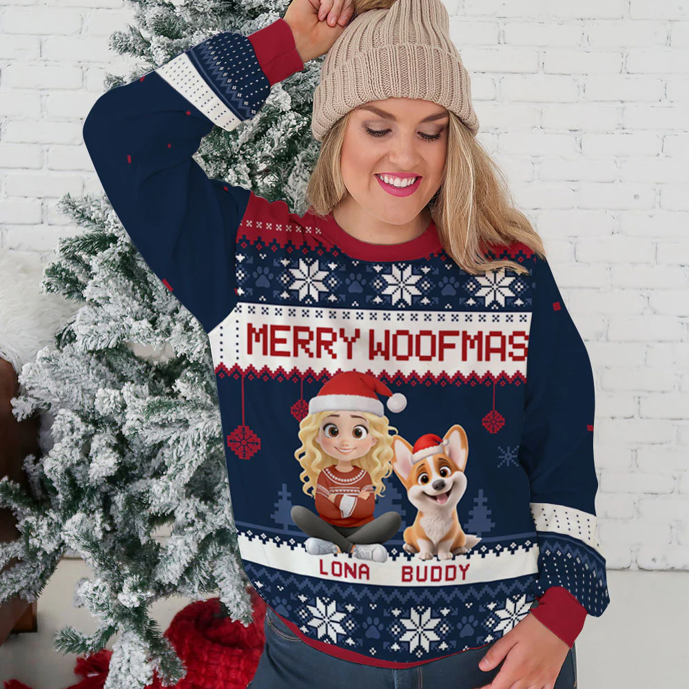 Merry Woofmas Cartoon - Personalized Custom All-Over-Print Sweatshirt - Image 3
