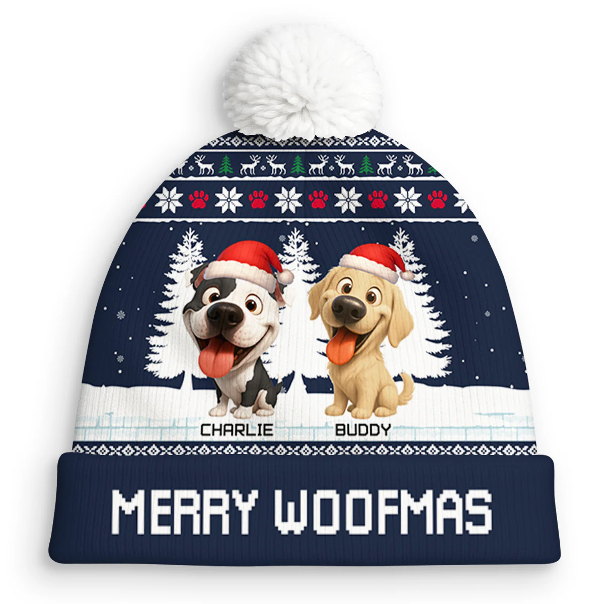 Merry Woofmas - Personalized Custom Bobble Beanie Hat