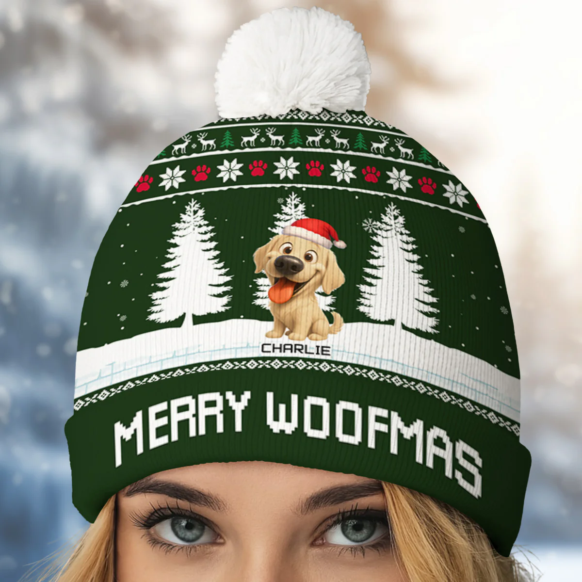 Merry Woofmas - Personalized Custom Bobble Beanie Hat - Image 2