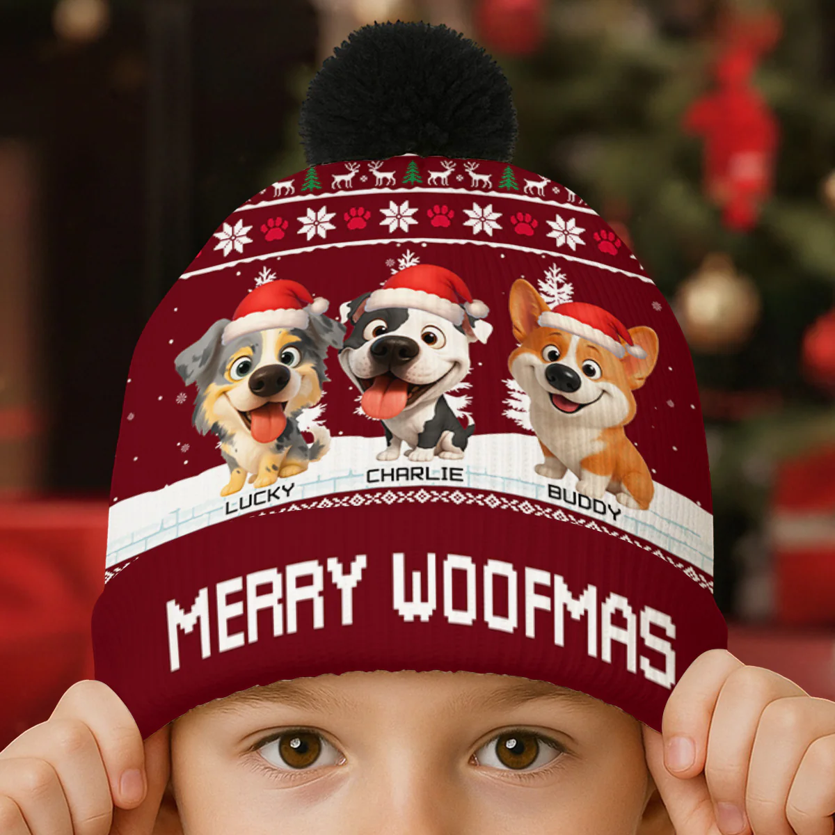Merry Woofmas - Personalized Custom Bobble Beanie Hat - Image 3