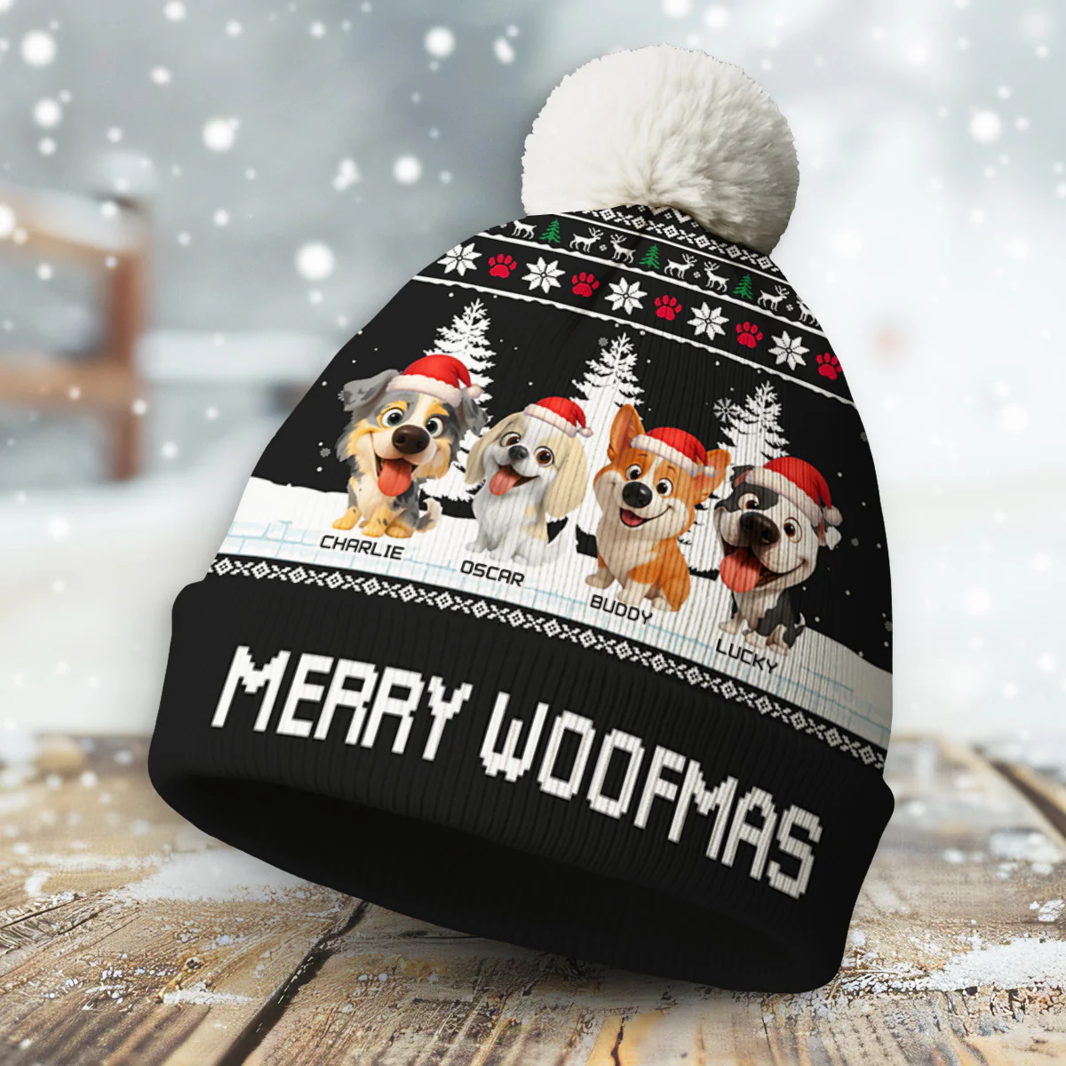 Merry Woofmas - Personalized Custom Bobble Beanie Hat - Image 5