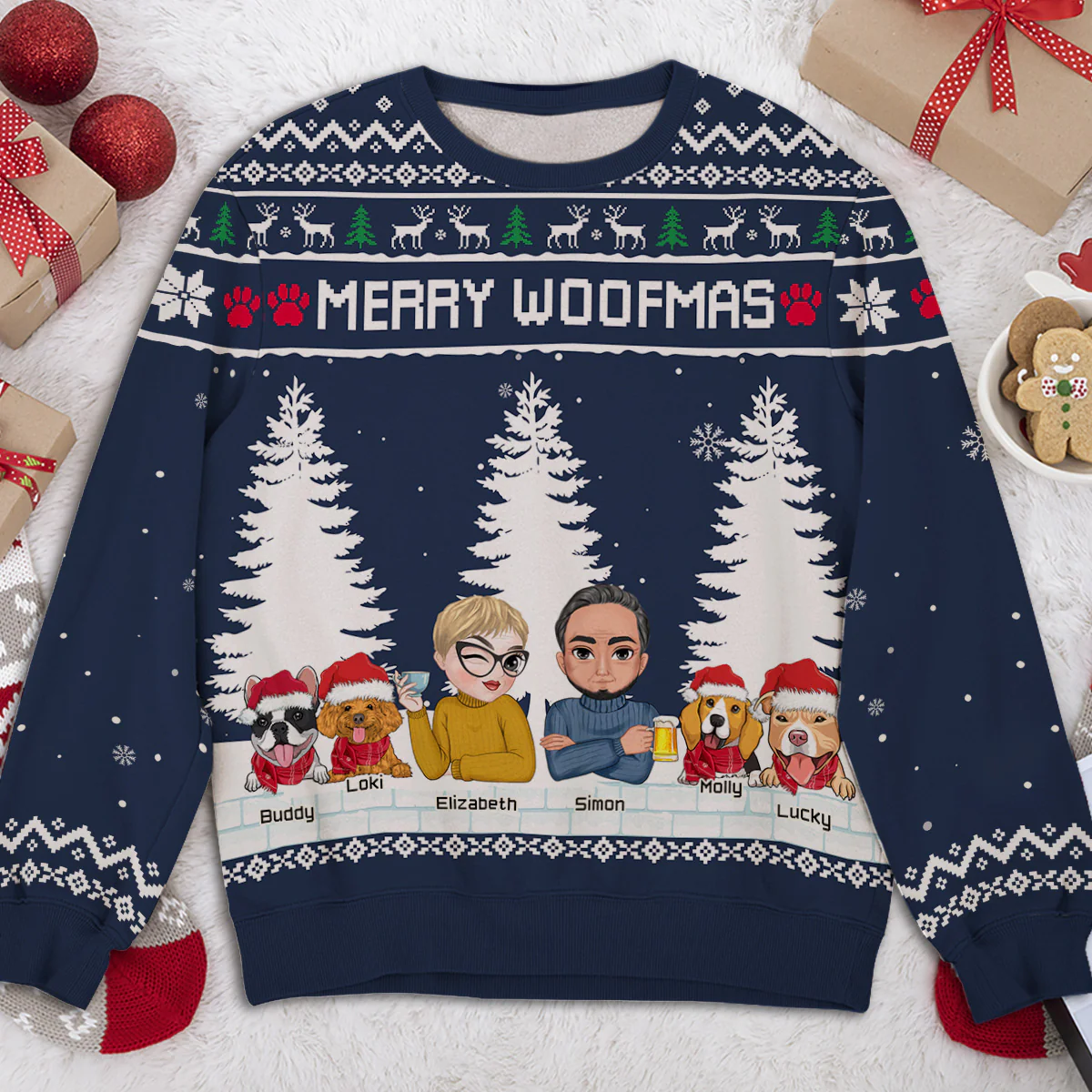 Merry Woofmas To Couple Mom Dad - Personalized Custom All-Over-Print Sweatshirt - Image 4