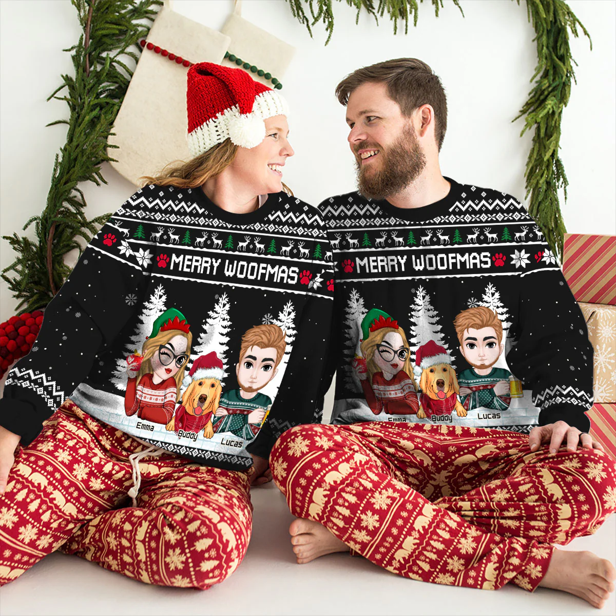 Merry Woofmas To Couple Mom Dad - Personalized Custom All-Over-Print Sweatshirt - Image 5