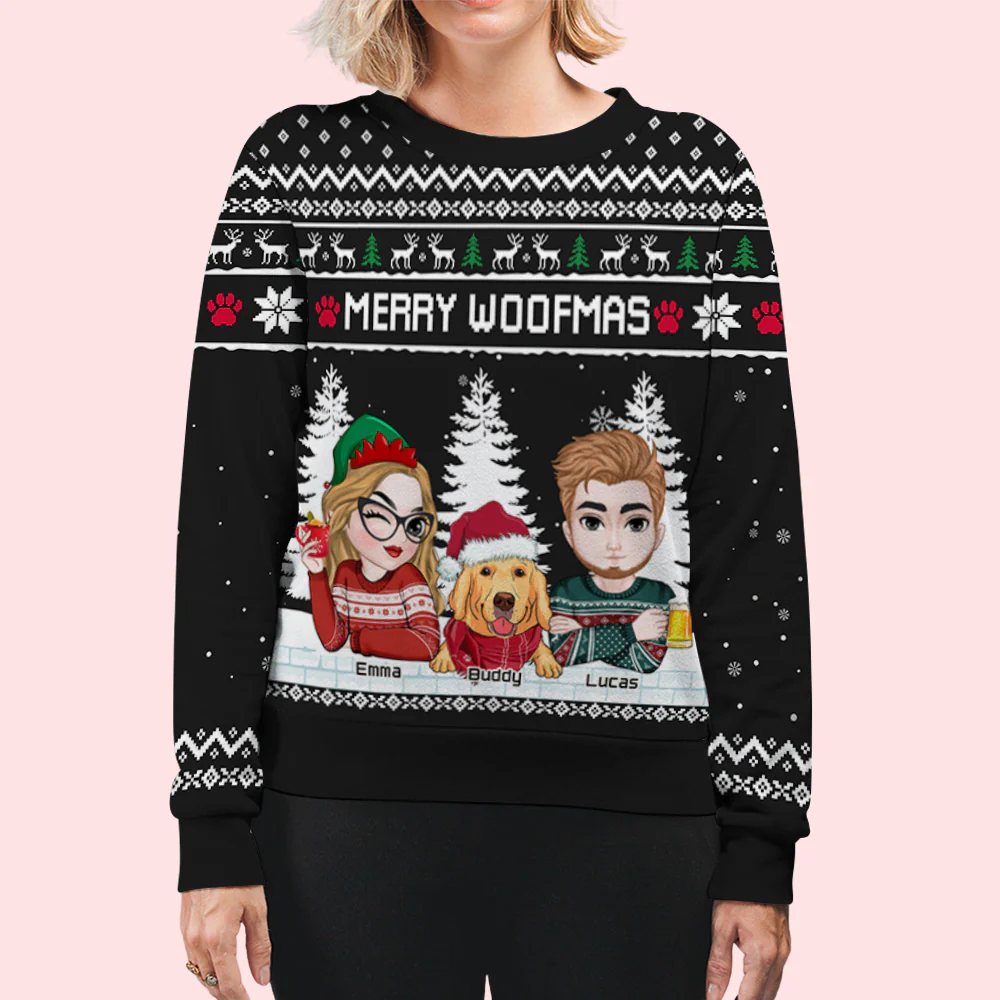 Merry Woofmas To Couple Mom Dad - Personalized Custom All-Over-Print Sweatshirt - Image 6