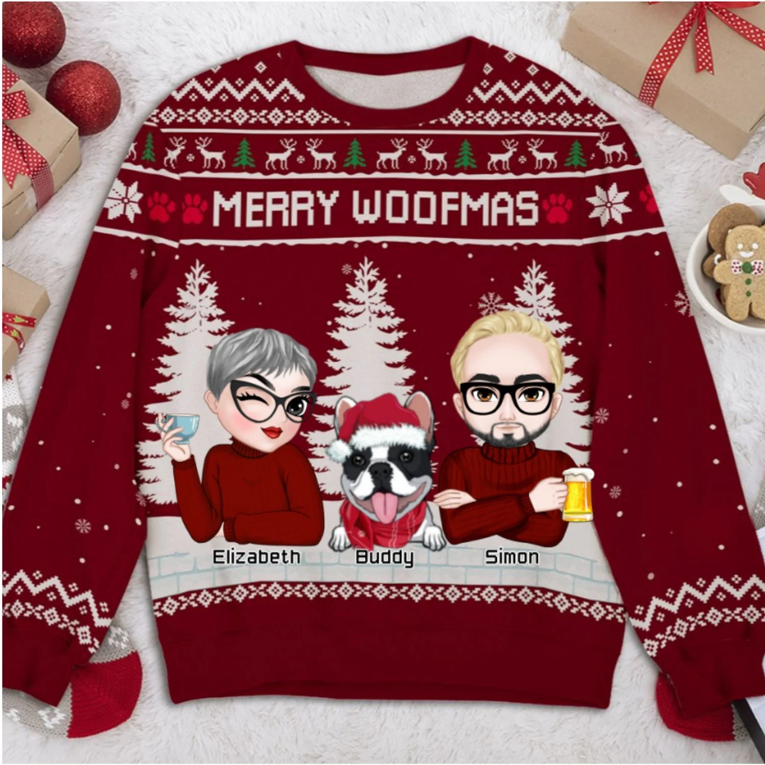 Merry Woofmas To Couple Mom Dad - Personalized Custom All-Over-Print Sweatshirt - Image 8