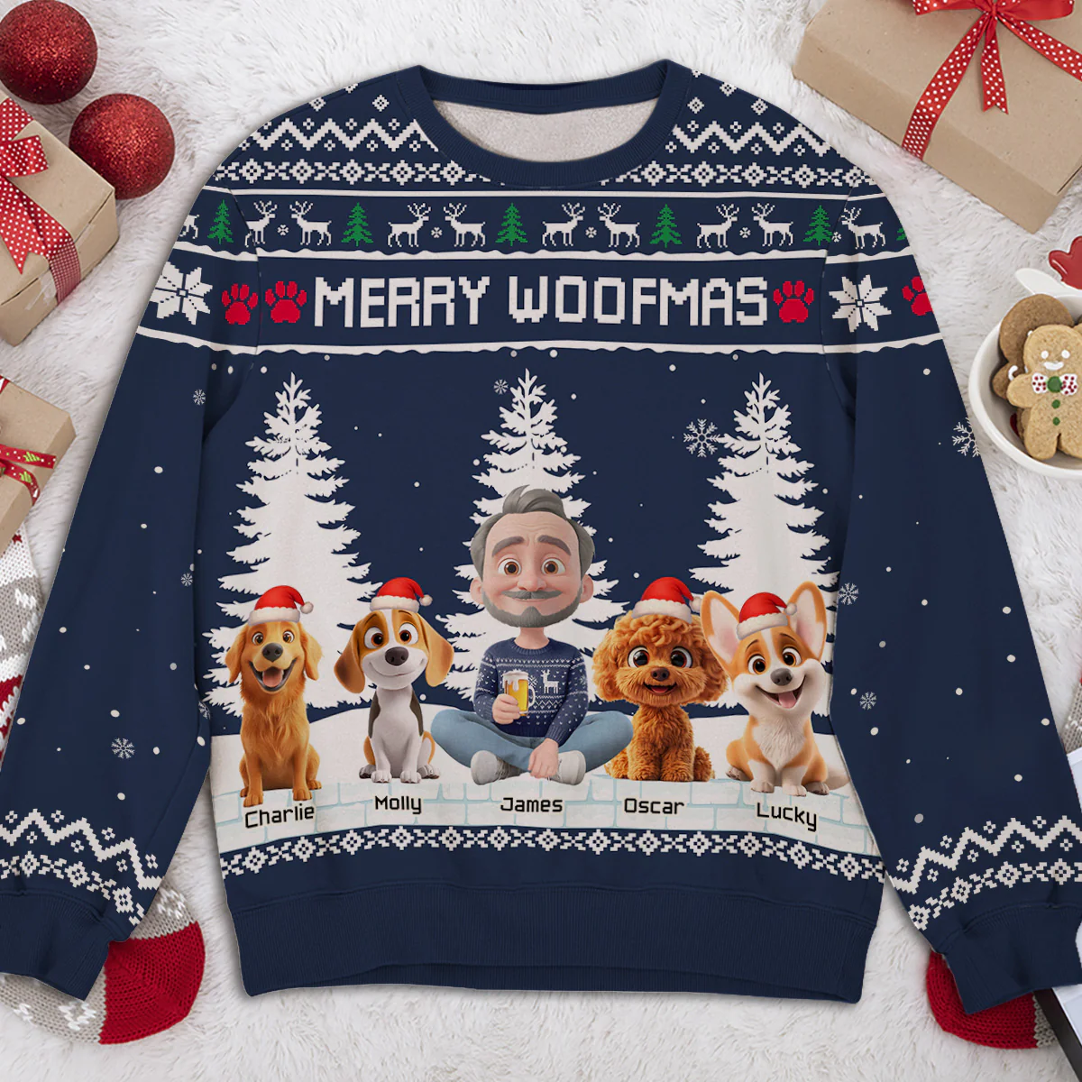 Merry Woofmas To My Mom Dad Cartoon - Personalized Custom All-Over-Print Sweatshirt - Image 4