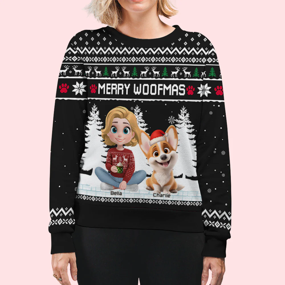 Merry Woofmas To My Mom Dad Cartoon - Personalized Custom All-Over-Print Sweatshirt - Image 6
