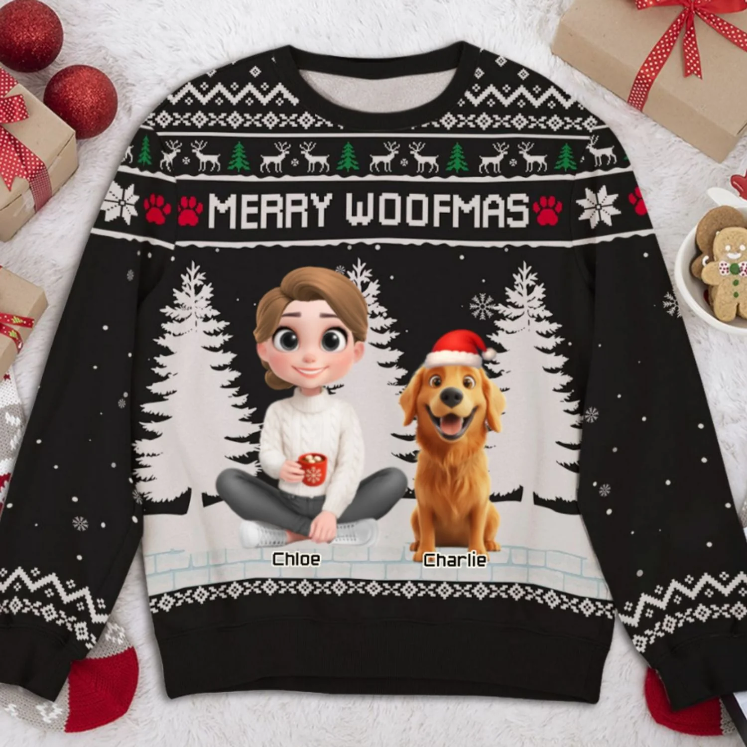 Merry Woofmas To My Mom Dad Cartoon - Personalized Custom All-Over-Print Sweatshirt - Image 8
