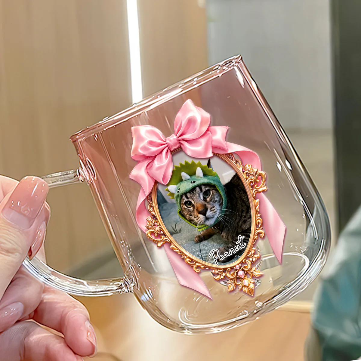 Mirror In The Wall Photo - Personalized Custom 3D Effect Pink Gradient Glass Mug - Image 2
