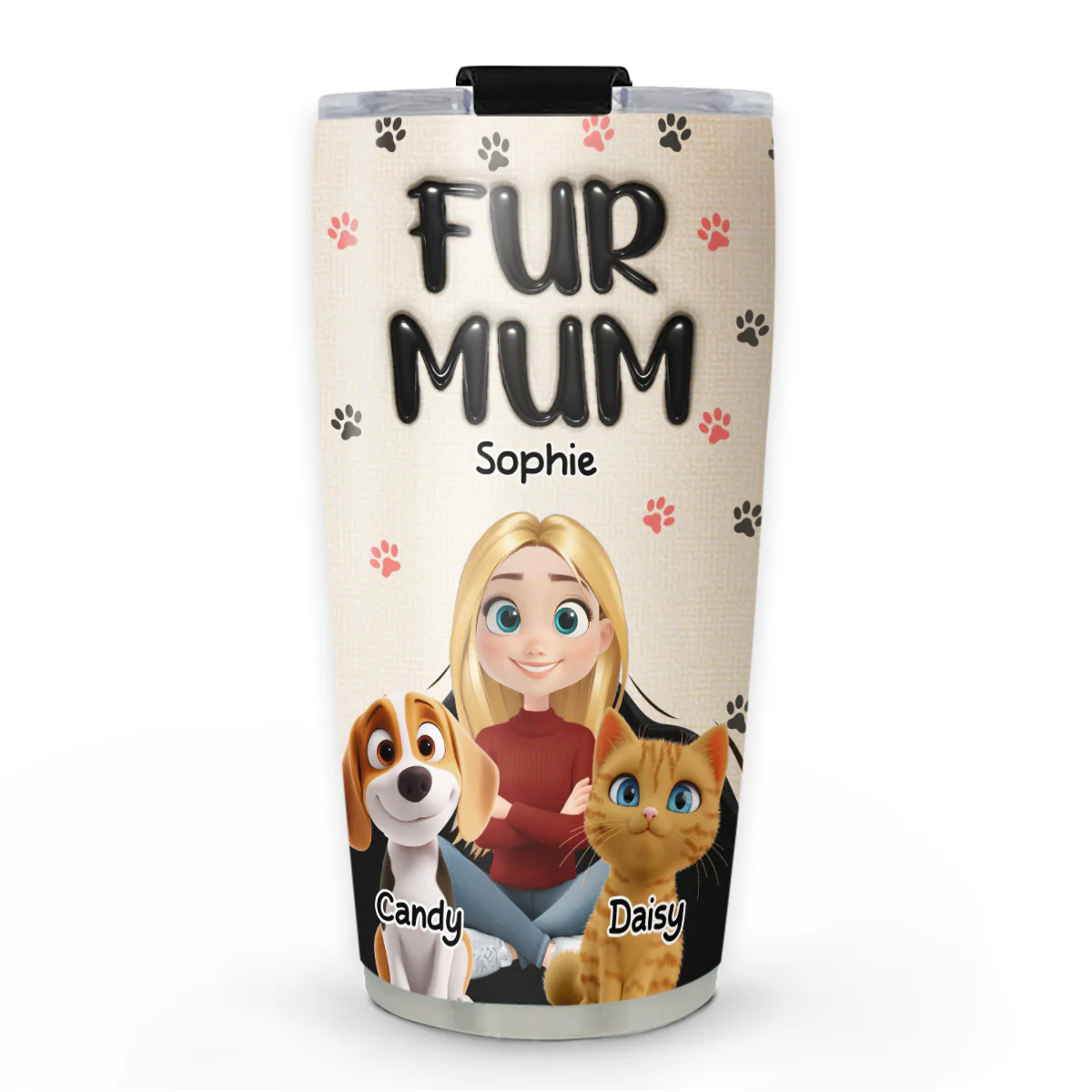 Mom Love Fur Baby The Most - Personalized Custom 3D Inflated Effect Tumbler