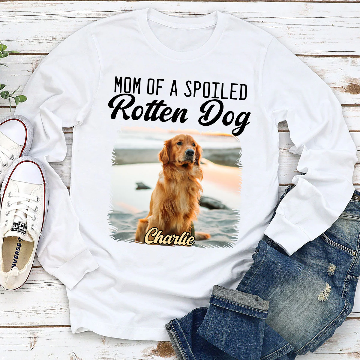 Mom Loved By Dogs Photo - Personalized Custom Long Sleeve T-Shirt - Image 2