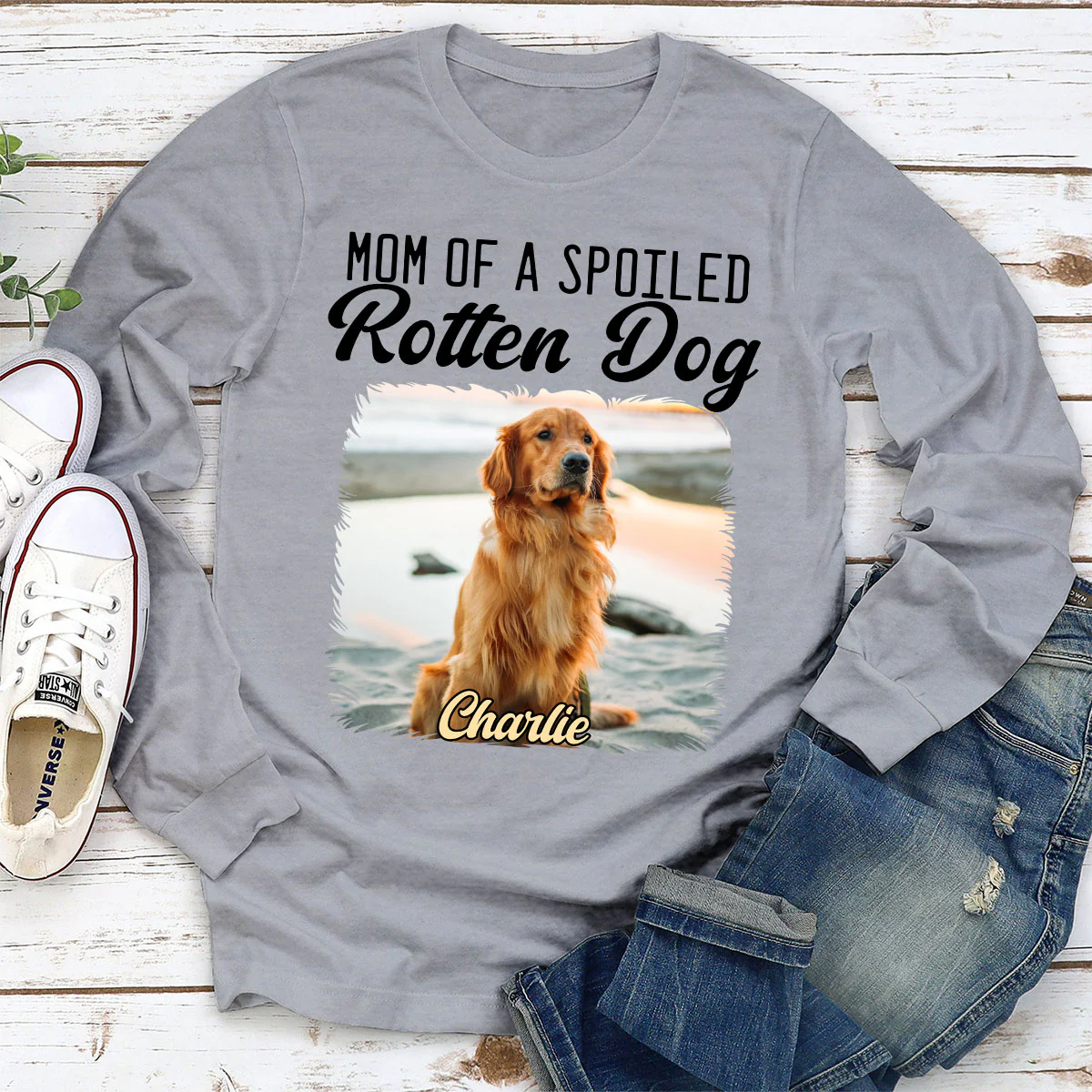 Mom Loved By Dogs Photo - Personalized Custom Long Sleeve T-Shirt - Image 3
