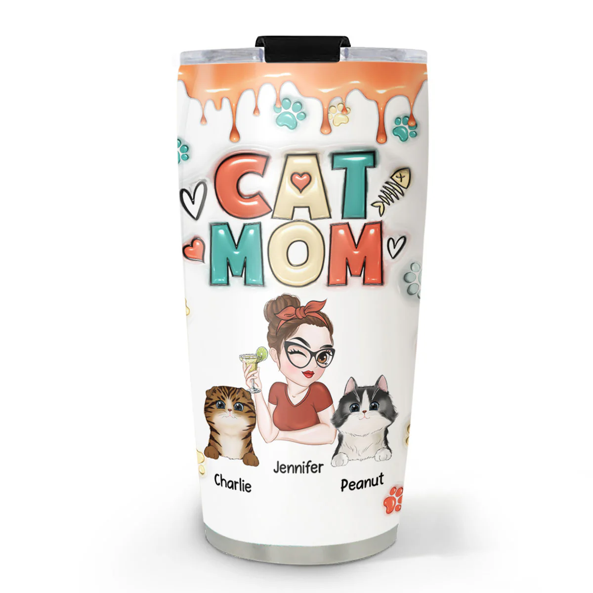Mom Of Cats - Personalized Custom 3D Inflated Effect Tumbler
