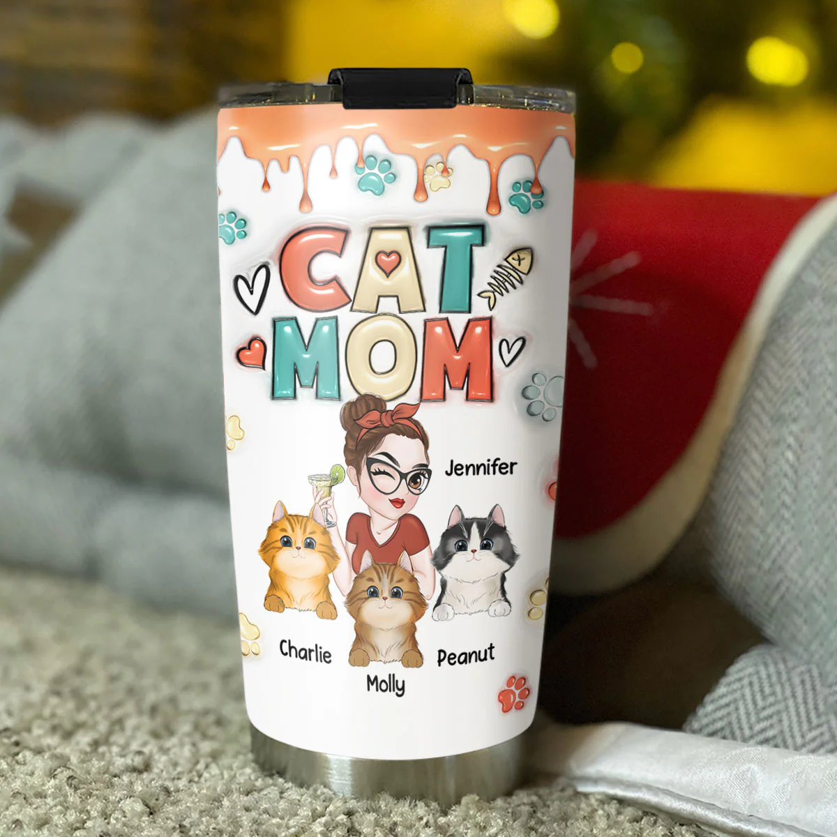 Mom Of Cats - Personalized Custom 3D Inflated Effect Tumbler - Image 3