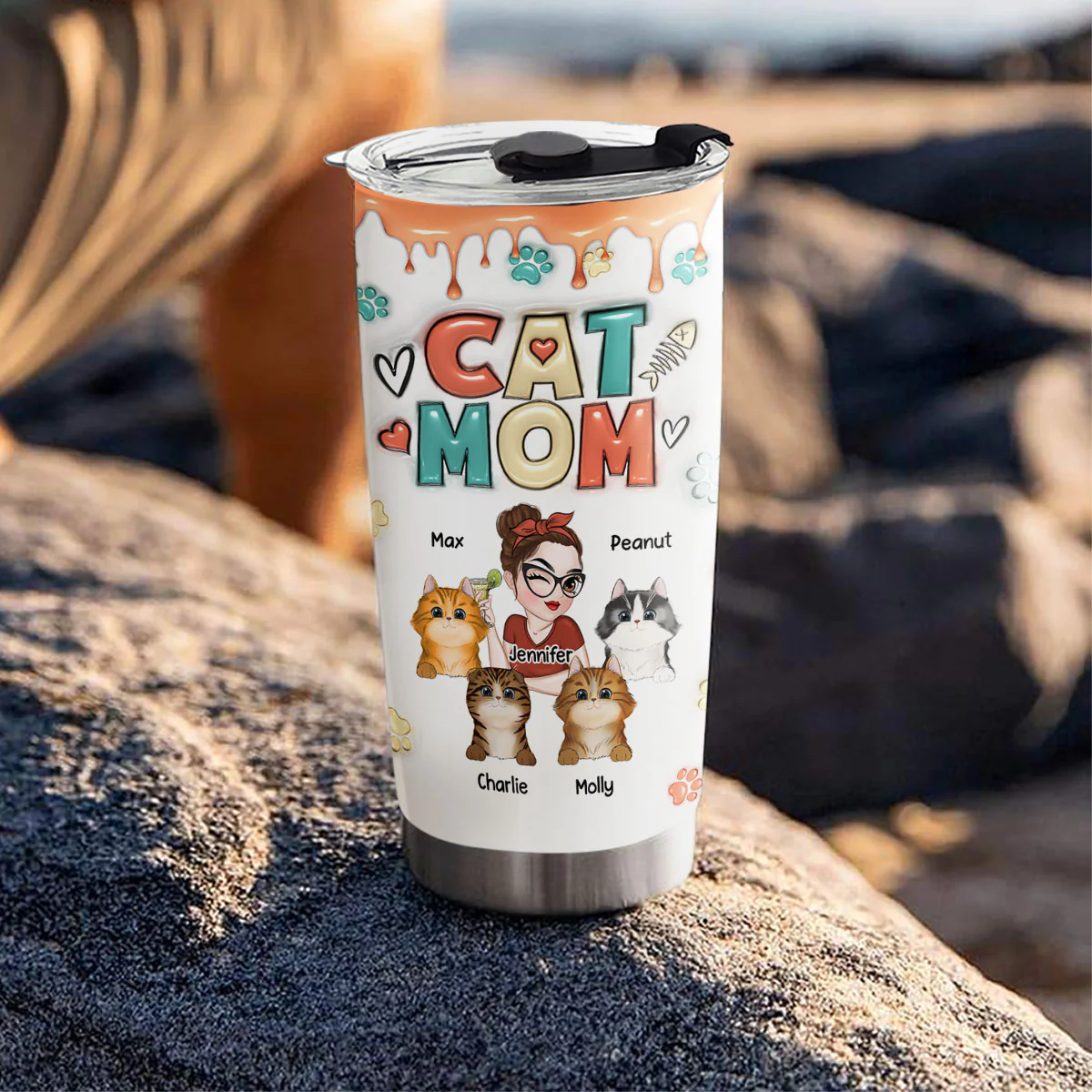 Mom Of Cats - Personalized Custom 3D Inflated Effect Tumbler - Image 4