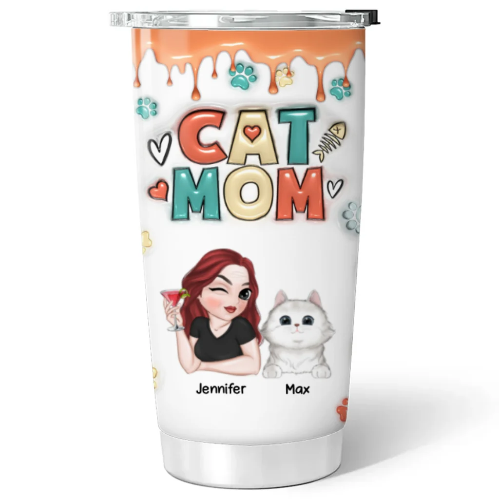 Mom Of Cats - Personalized Custom 3D Inflated Effect Tumbler - Image 5