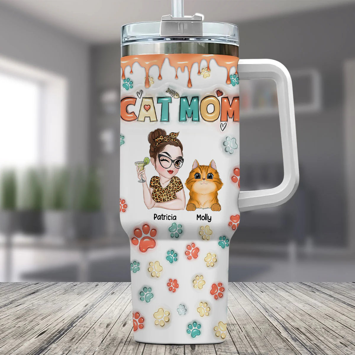 Mom Of Cats Ver 2 - Personalized Custom 3D Inflated Effect Printed 40 Oz Tumbler - Image 2