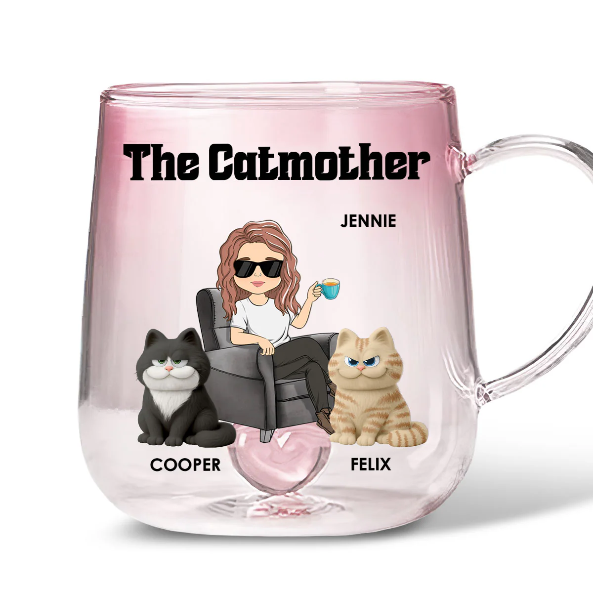 Mom Of Chunky Cat - Personalized Custom Pink Gradient Glass Mug
