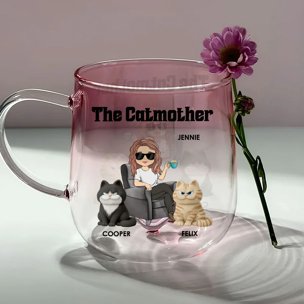 Mom Of Chunky Cat - Personalized Custom Pink Gradient Glass Mug - Image 2