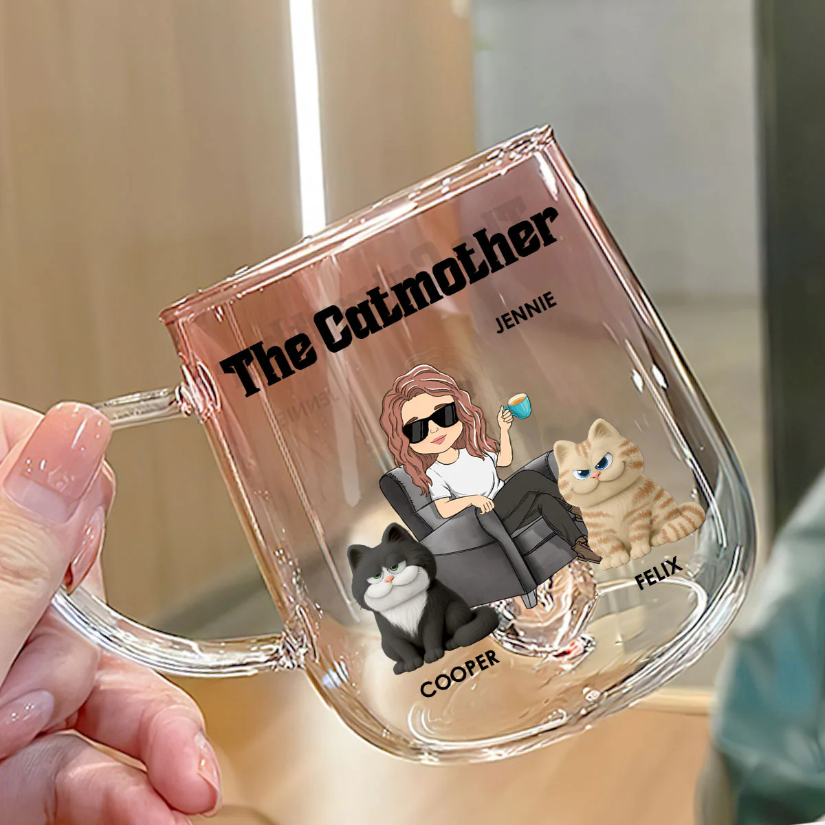Mom Of Chunky Cat - Personalized Custom Pink Gradient Glass Mug - Image 3
