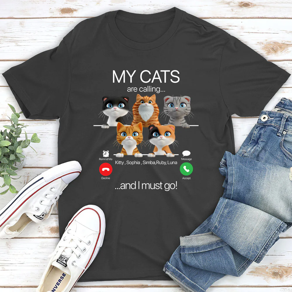 My Cat Is Calling - Personalized Custom Unisex T-shirt - Image 4