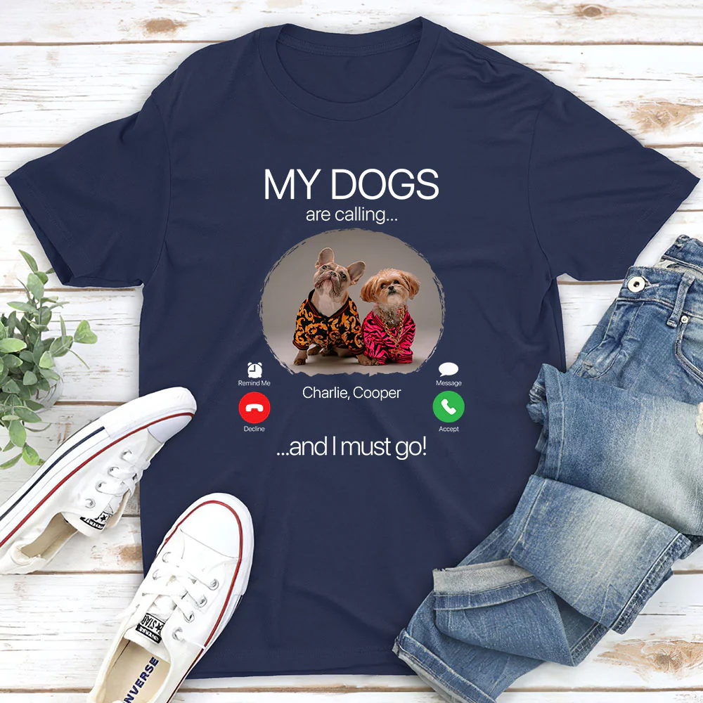 My Dog Is Calling Photo - Personalized Custom Unisex T-shirt - Image 2