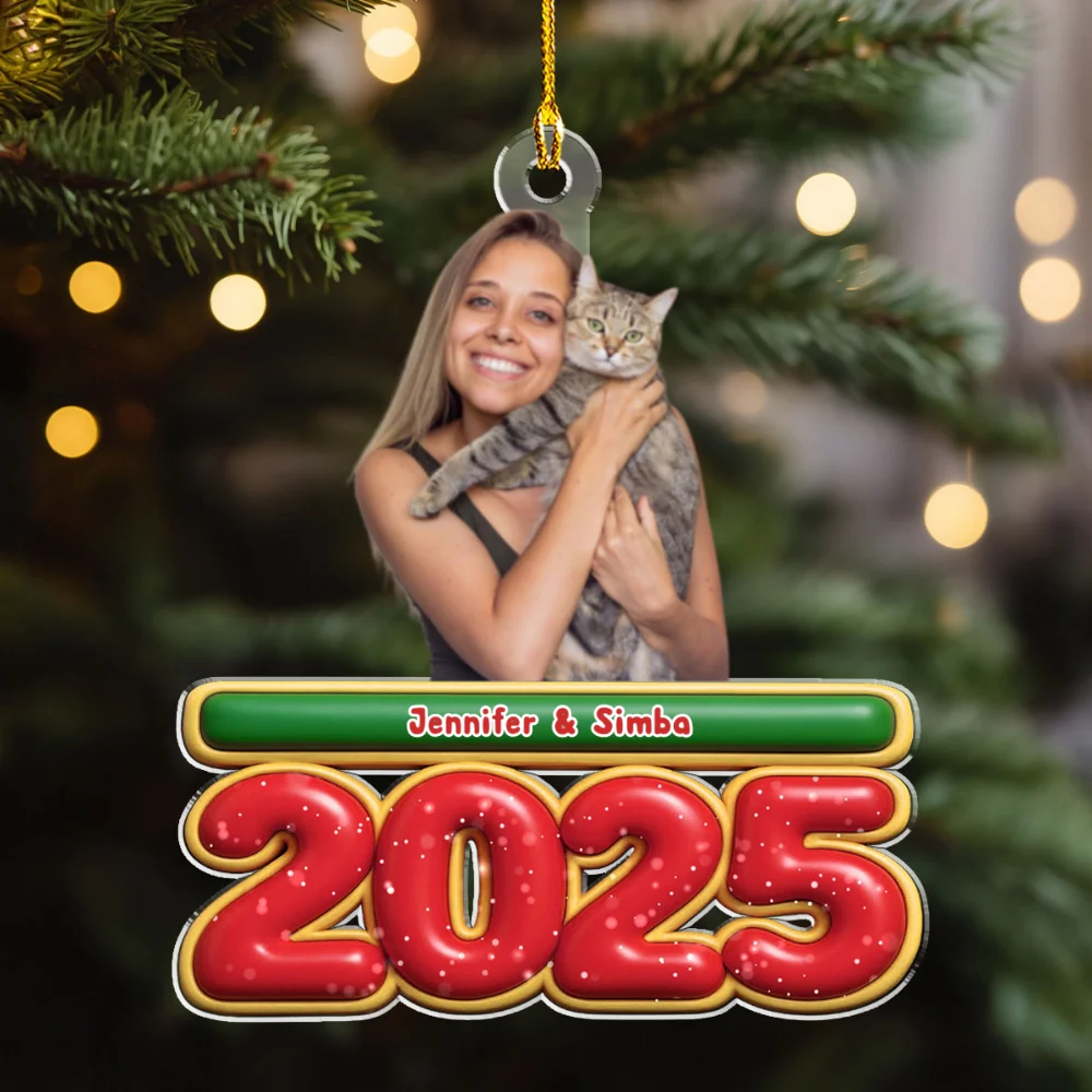 My Kids Is Here Cat Photo Version - Personalized Custom Acrylic Ornament - Image 7