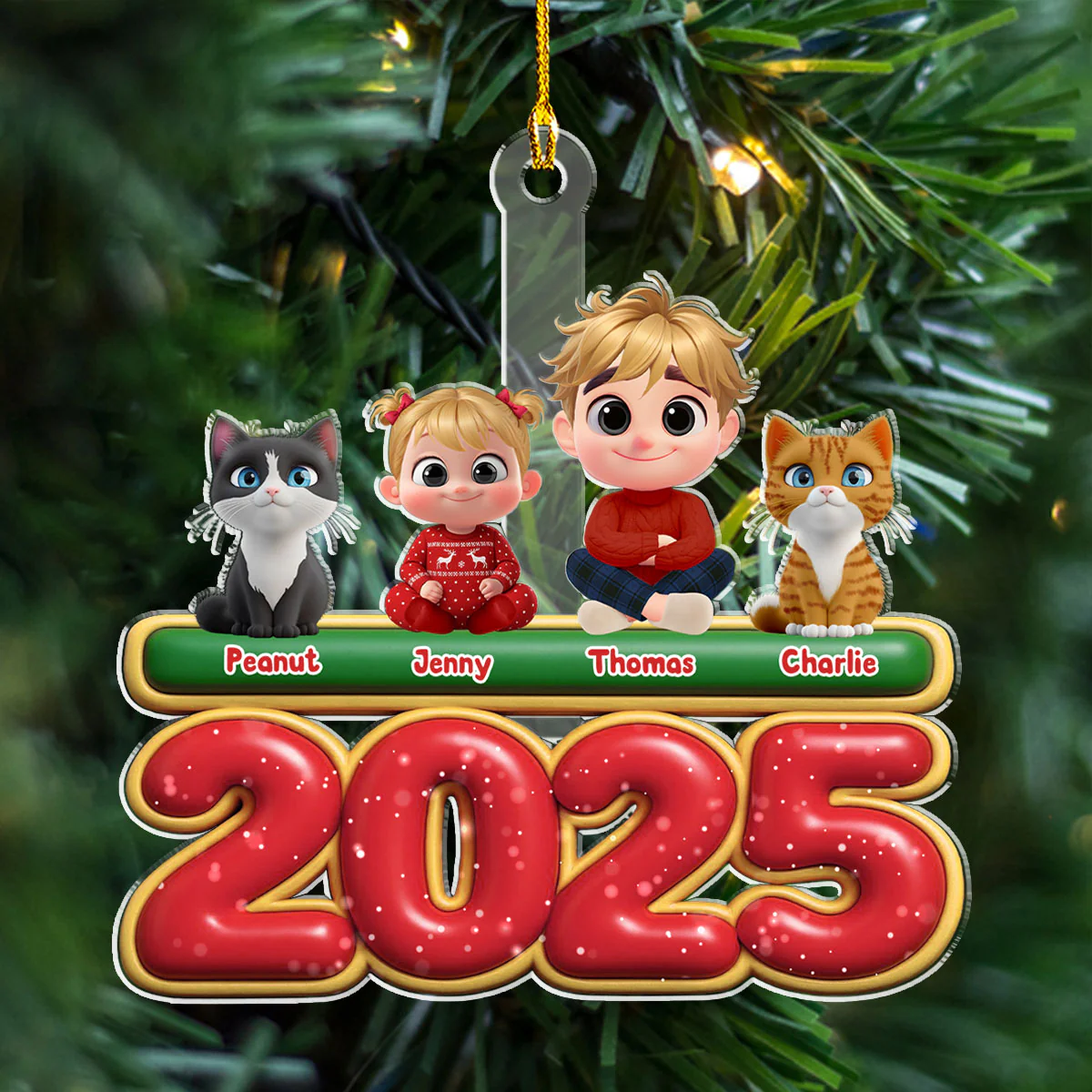 My Kids Is Here Cat Version - Personalized Custom Acrylic Ornament - Image 2