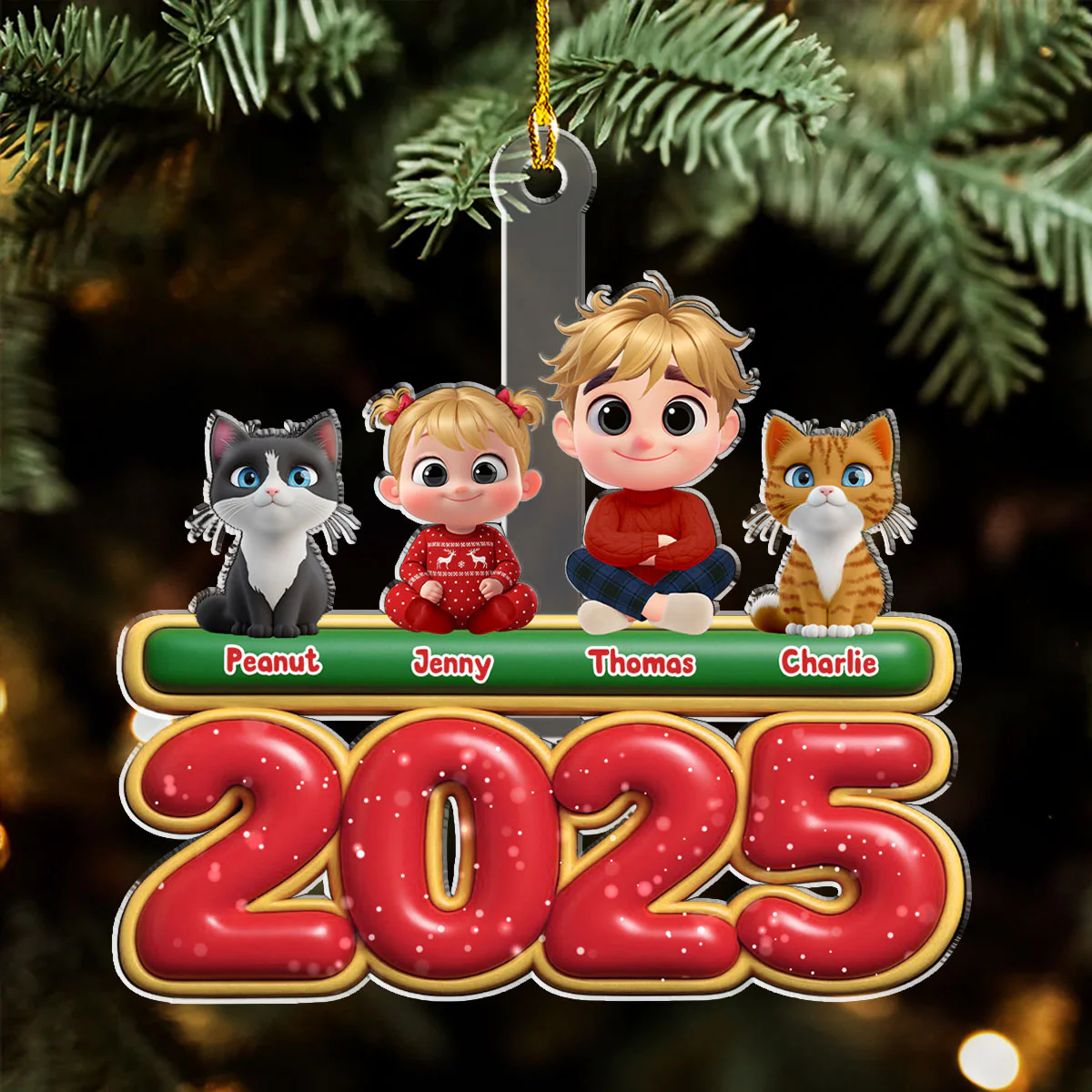 My Kids Is Here Cat Version - Personalized Custom Acrylic Ornament - Image 3