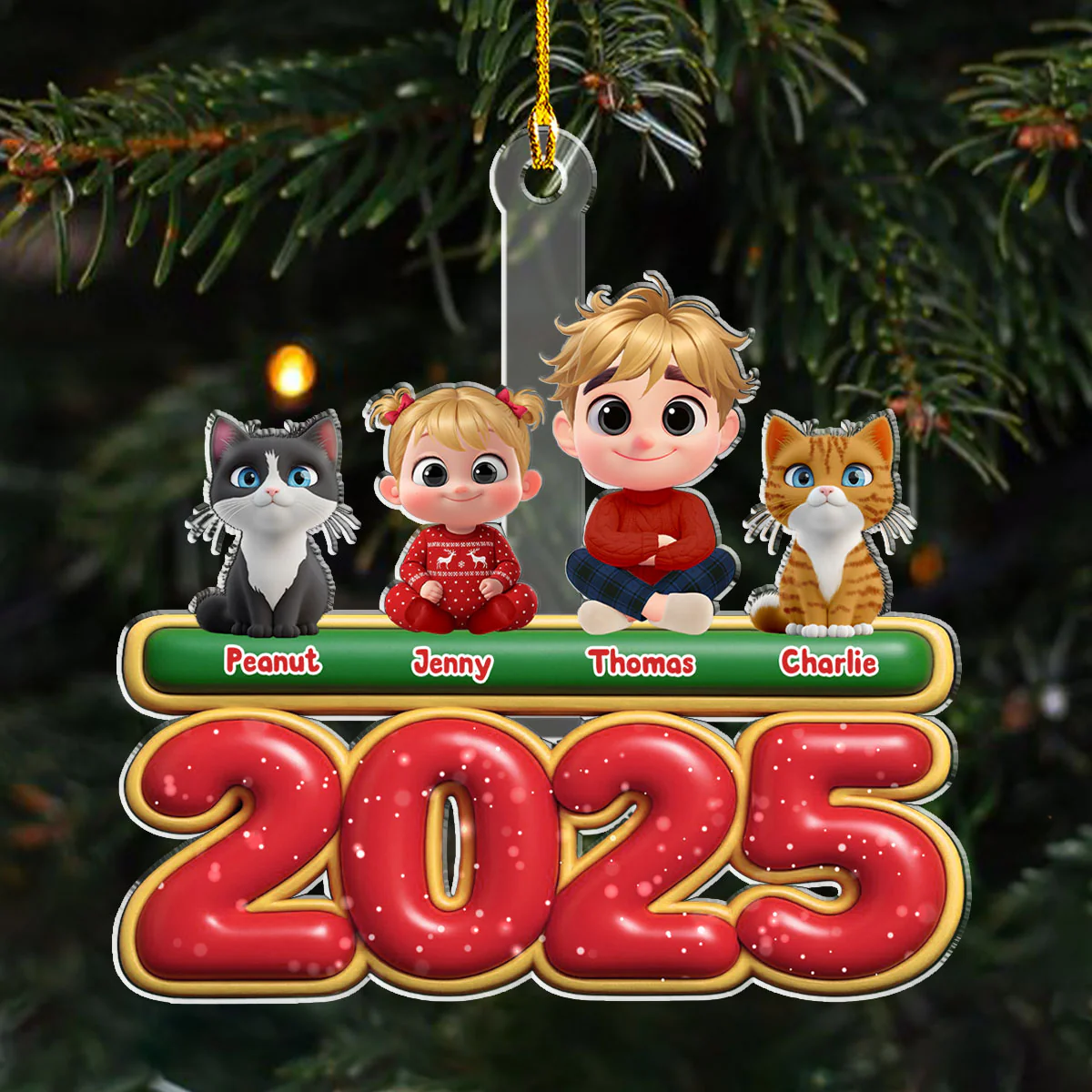 My Kids Is Here Cat Version - Personalized Custom Acrylic Ornament - Image 4