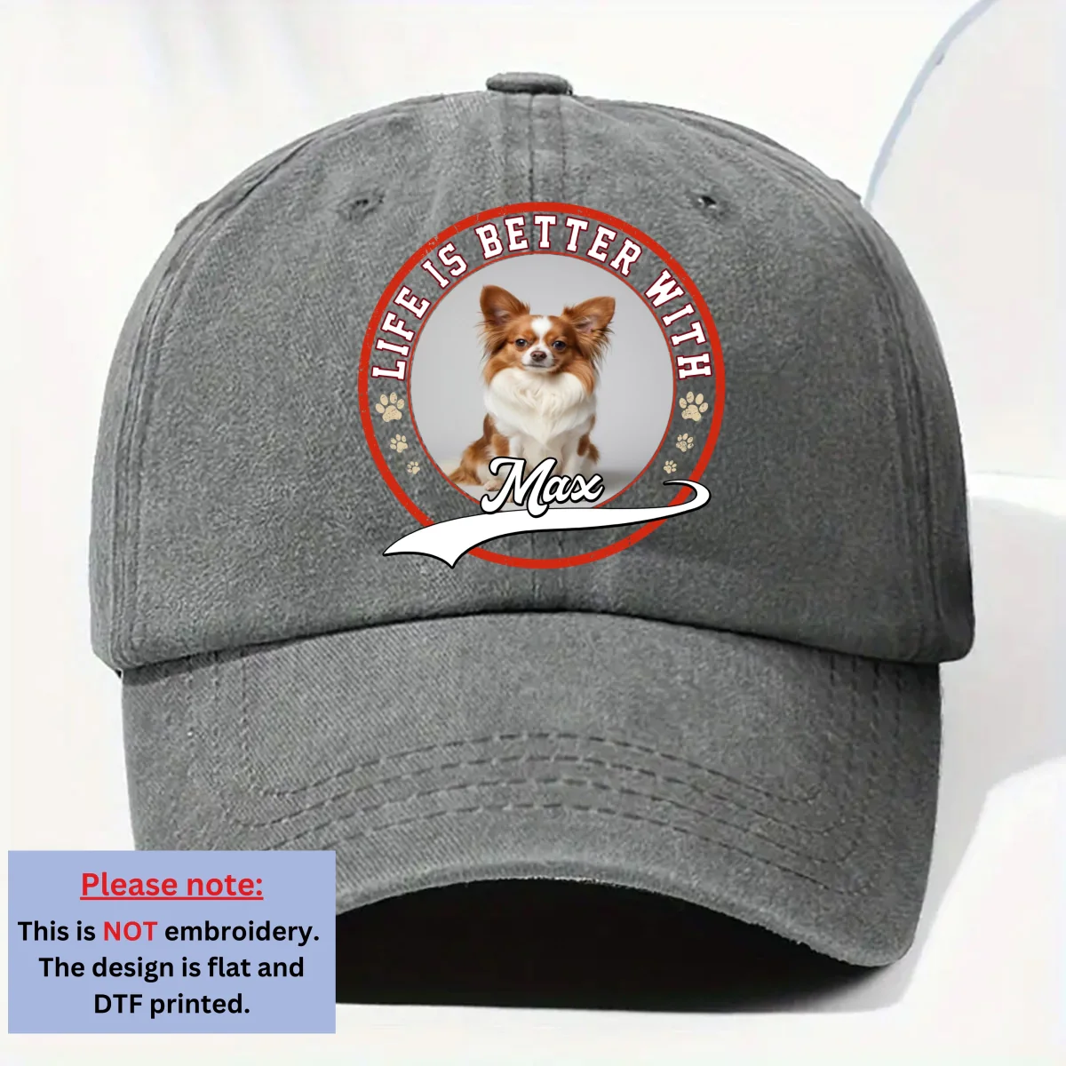 My Life My Dog Photo - Personalized Custom Vintage Washed Denim Cap - Image 5