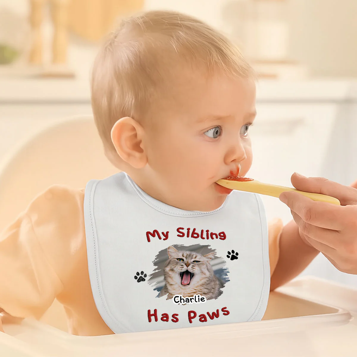 My Sibling Has Lovely Paws Photo- Personalized Custom Baby Bib