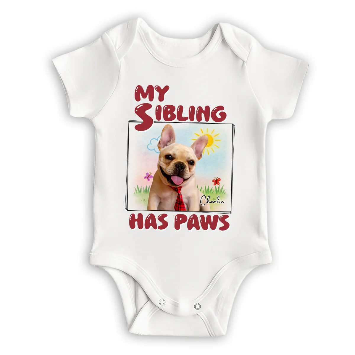 My Sibling Has Paws Cartoon Photo - Personalized Custom Baby Onesie